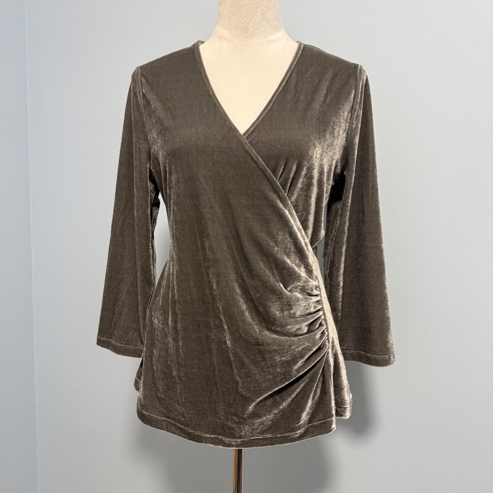Soft Surroundings Shoreline Grey‎ Velvet Alyssa Knit Lined top Size M